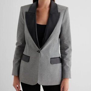 NWT Express Faux Leather Pieced Houndstooth One Button Blazer Size M